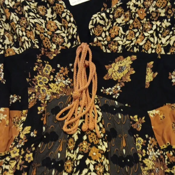 Free People Floral Black and Orange Dress S NWT - Picture 5 of 8